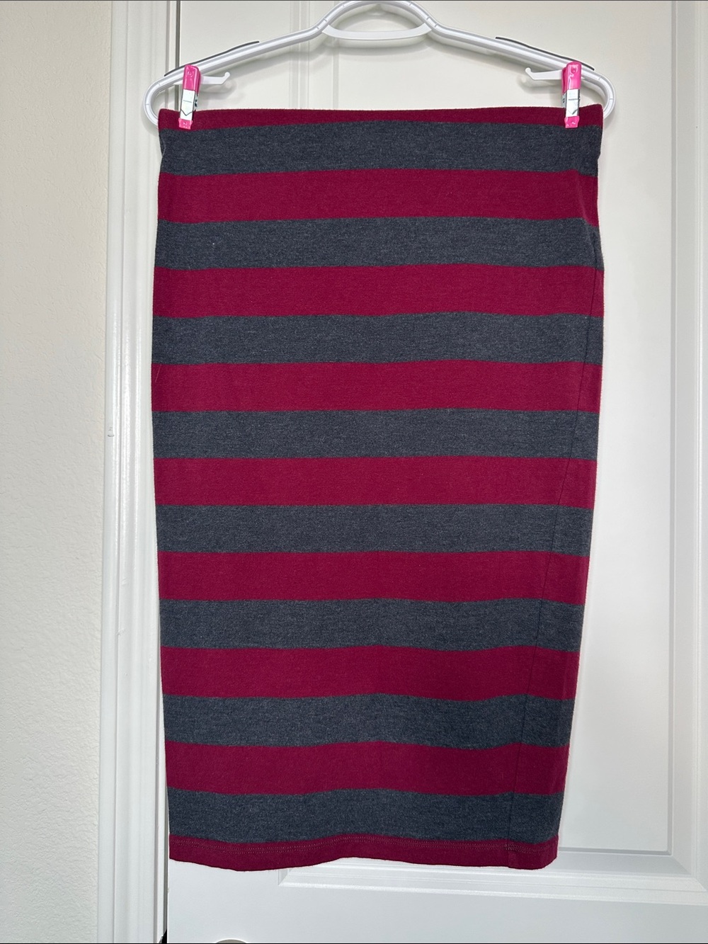Forever 21 Burgundy & Charcoal Gray Striped  Knit Pencil Skirt